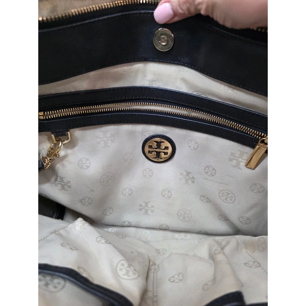 Tory Burch Robinson Double Zip Tote Women Medium Black Good Saffiano Leather